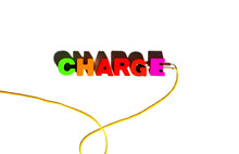 Word Text Charge By Wooden Colorful Letters Inscription, Strung On A Lace, In Refill, Filling, Recharge, Loading Sense