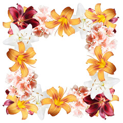 Fotomurales - Beautiful floral pattern of lilies and pelargoniums. Isolated