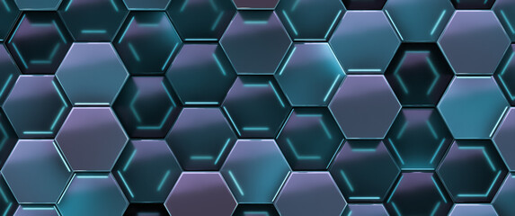 Wall Mural - Technological futuristic abstract background. The hexagonal cells are illuminated