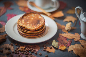 Wall Mural - Still life on an autumn theme- breakfast