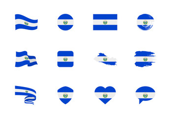 Wall Mural - El Salvador flag - flat collection. Flags of different shaped twelve flat icons.