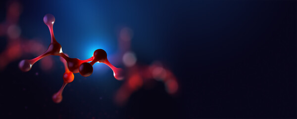 Leinwandbilder - Molecule 3D illustration. Medical developments. Crystal lattice under a microscope. Cell therapy. Laboratory experiments and research. Nanostructures in high-tech areas of cell technology