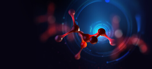 Fototapete - Internet technologies in medicine. Molecule, cell, crystal lattice. 3D illustration molecular model. Nanotechnology in medicine