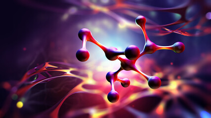 Fototapete - Molecule 3D illustration. Medical developments. Crystal lattice under a microscope. Cell therapy. Laboratory experiments and research. Nanostructures in high-tech areas of cell technology