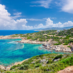 Wall Mural - Beautiful beach and rocky coastline landscape in Greece