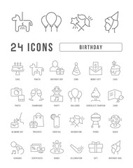 Poster - Set of linear icons of Birthday