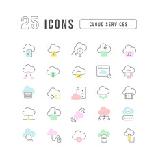 Poster - Set of linear icons of Cloud Services