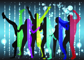 Canvas Print - Dancing people silhouettes. Abstract background.