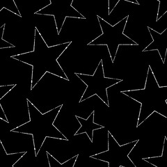 Wall Mural - Seamless pattern of white stars on a black background