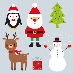 Wall Mural - Christmas vector set - Santa Claus, deer, penguin, snowman