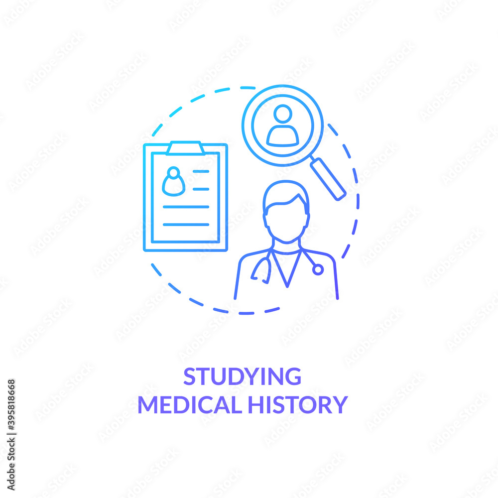 Studying patient medical history concept icon. Anamnesis idea thin line ...
