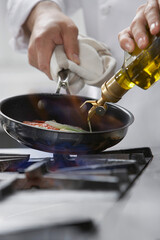 Canvas Print - Chef Cooking Food In Frying Pan