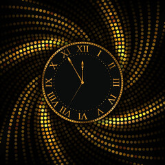 Wall Mural - New Year and Christmas background. Gold watch. Vector illustration