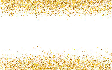 Poster - Glitter gold border. Luxury frame on white backdrop. Golden dust decoration. Rich confetti texture for greeting card or advertising. Vector illustration