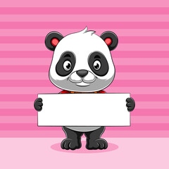 Wall Mural - The panda holding a blank white board for the information with the pink background