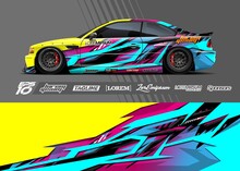 Car Wrap Decal Designs. Abstract Racing And Sport Background For Racing Livery Or Daily Use Car Vinyl Sticker.