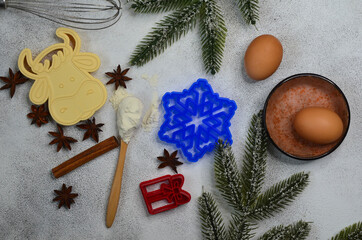 cooking a delicious festive homemade cookies a symbol of  new year a cow or bull, baking christmas concept holiday, xmas theme