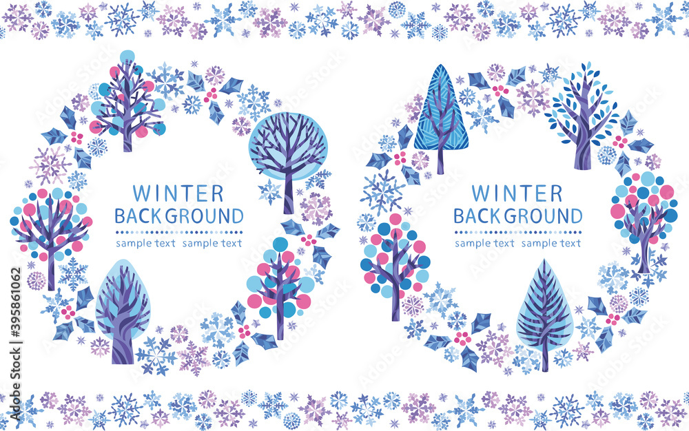 Fototapeta 冬 雪の結晶 木の丸フレーム セット Do Sypialni Fototapety Ecowall24 Pl