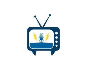 Wall Mural - Television with podcast microphone and lightning