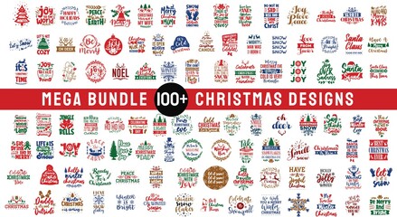 Wall Mural - Mega bundle Christmas design typography quotes. Set of Christmas craft vector designs, Merry Christmas pack collection