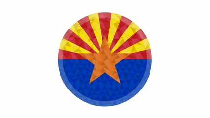 Wall Mural - Round badge or button Arizona US state low poly flag with lightening on the edge animated video