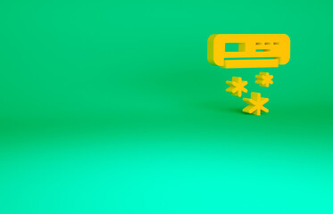 Sticker - Orange Air conditioner icon isolated on green background. Split system air conditioning. Cool and cold climate control system. Minimalism concept. 3d illustration 3D render.