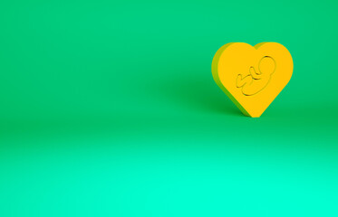 Sticker - Orange Baby inside heart icon isolated on green background. Minimalism concept. 3d illustration 3D render.