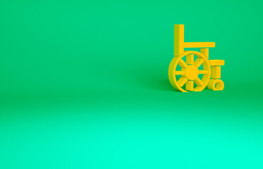 Sticker - Orange Wheelchair for disabled person icon isolated on green background. Minimalism concept. 3d illustration 3D render.