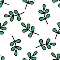 Seamless natural pattern with staggered green leaves on a white background. Freshness, organic, vegetarian concept