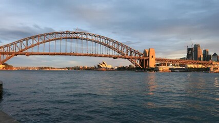 Canvas Print - City of Sydney harbour waterfront - The rocks and CBD skyline as 4k.
