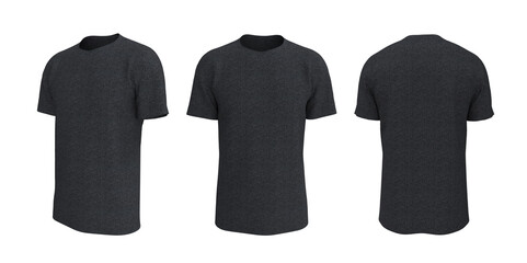 Poster - men's short-sleeve t-shirt mockup in front, side and back views, design presentation for print, 3d illustration, 3d rendering
