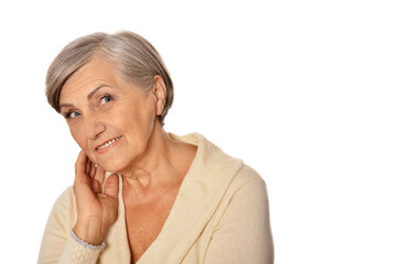 Sticker - Beautiful senior woman isolated on white background