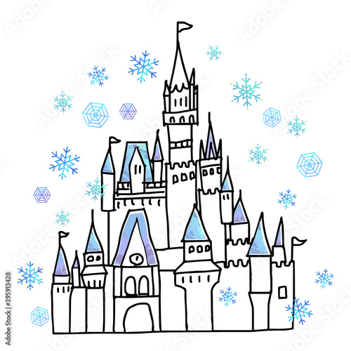 冬のシンデレラの城と雪の手書き線画イラスト Vector De Stock Adobe Stock