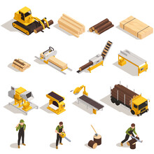 Lumberjack Isometric Icons Set