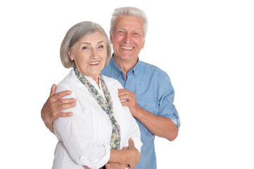 Wall Mural - Portrait of cute happy senior couple isolated