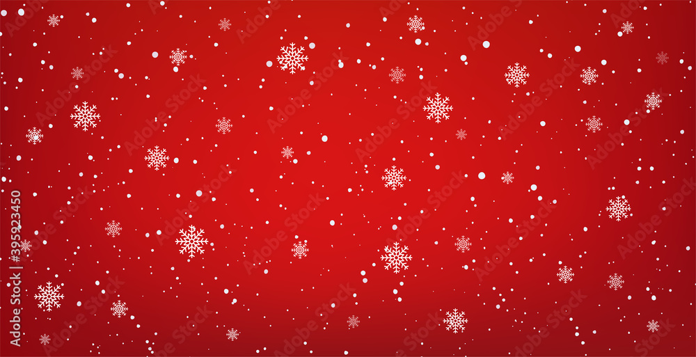 Snowy red background with falling snowflakes. Christmas winter snowfall ...