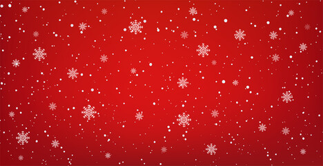 Wall Mural - snowy red background with falling snowflakes. christmas winter snowfall with white snow flakes.