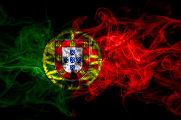 Wall Mural - Portugal, Portuguese smoke flag isolated on black background