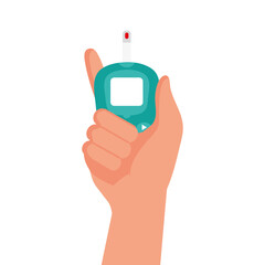 Poster - hand using glucometer test device isolated icon vector illustration design