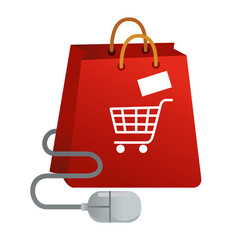 Poster - shopping bag with cart and mouse vector illustration design