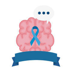 Sticker - mental health brain organ with campaign ribbon in frame vector illustration design