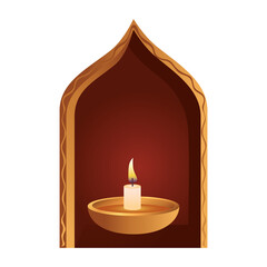 Poster - wooden diwali candle decorative in arch vector illustration design