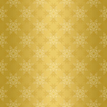 Abstract Festive Pattern With White And Gold Christmas Star Texture On A Gold Background. Seamless Vector Ornament For Gift Wrapping Paper, Cards, Web, Textiles And Holiday Decorations.