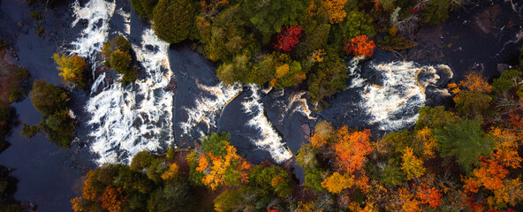 Wall Mural - incredible panoramic travel aerial look down photograph of bond falls scenic site including the uppe