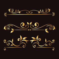 Sticker - gold ornament icon set on black background design of Decorative element theme Vector illustration