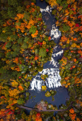 Wall Mural - incredible panoramic travel aerial look down photograph of bond falls scenic site including the uppe