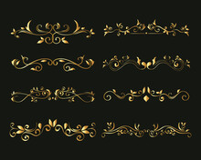 Gold Ornament Icon Set On Green Background Design Of Decorative Element Theme Vector Illustration