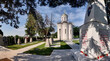 Soviet War Cemetery from WWII with the Church of Archangel Michael in Laa an der Thaya, Austria