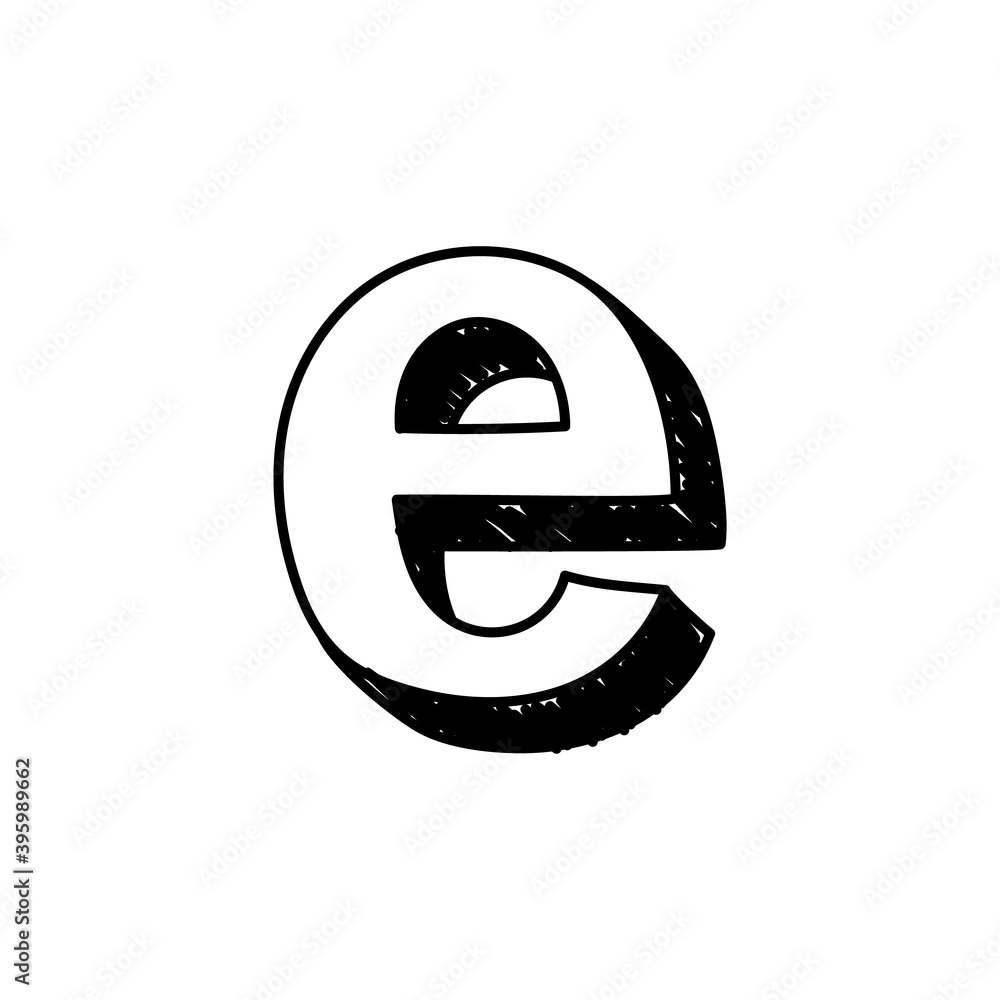 Vetor do Stock E letter hand-drawn symbol. Vector illustration of a big  English letter e. Hand-drawn black and white Roman alphabet letter e  typographic symbol. Can be used as a logo, icon |, image size:1000x1000