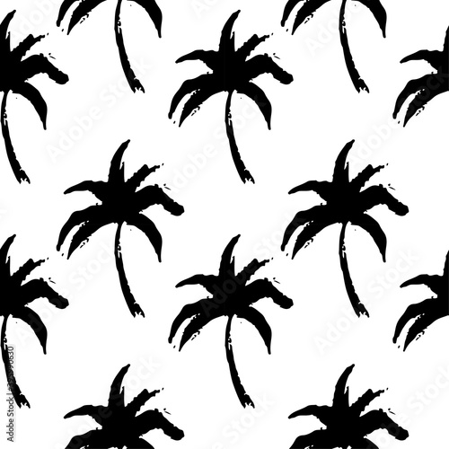Obraz na plátně Seamless pattern with silhouettes palm tree